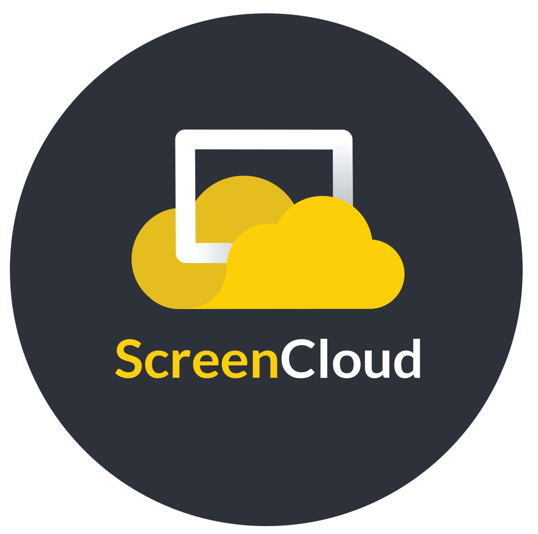 The original ScreenCloud logo: a yellow cloud in front of a white screen outline, on a dark circle