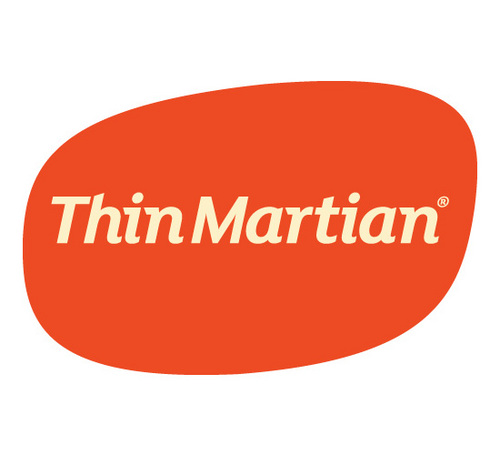 The earlier Thin Martian logo: white lettering on an orange blob